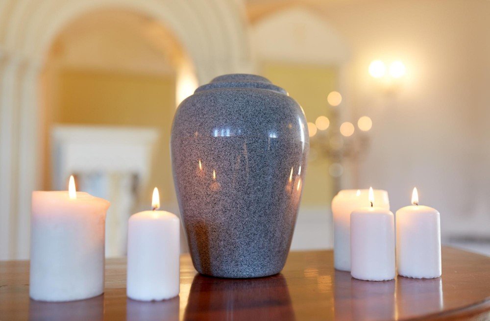 Funeral, cremation and mourning concept