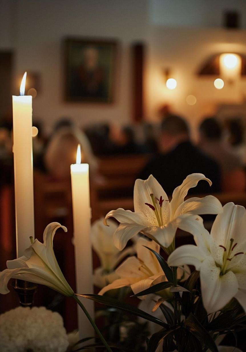candle and flower at funeral service